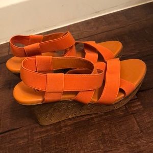 Max Rave orange sandals with cork wedge heel
